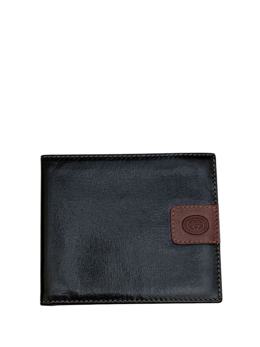GUCCI - BLACK BROWN SMOOTH LEATHER BIFOLD WALLET